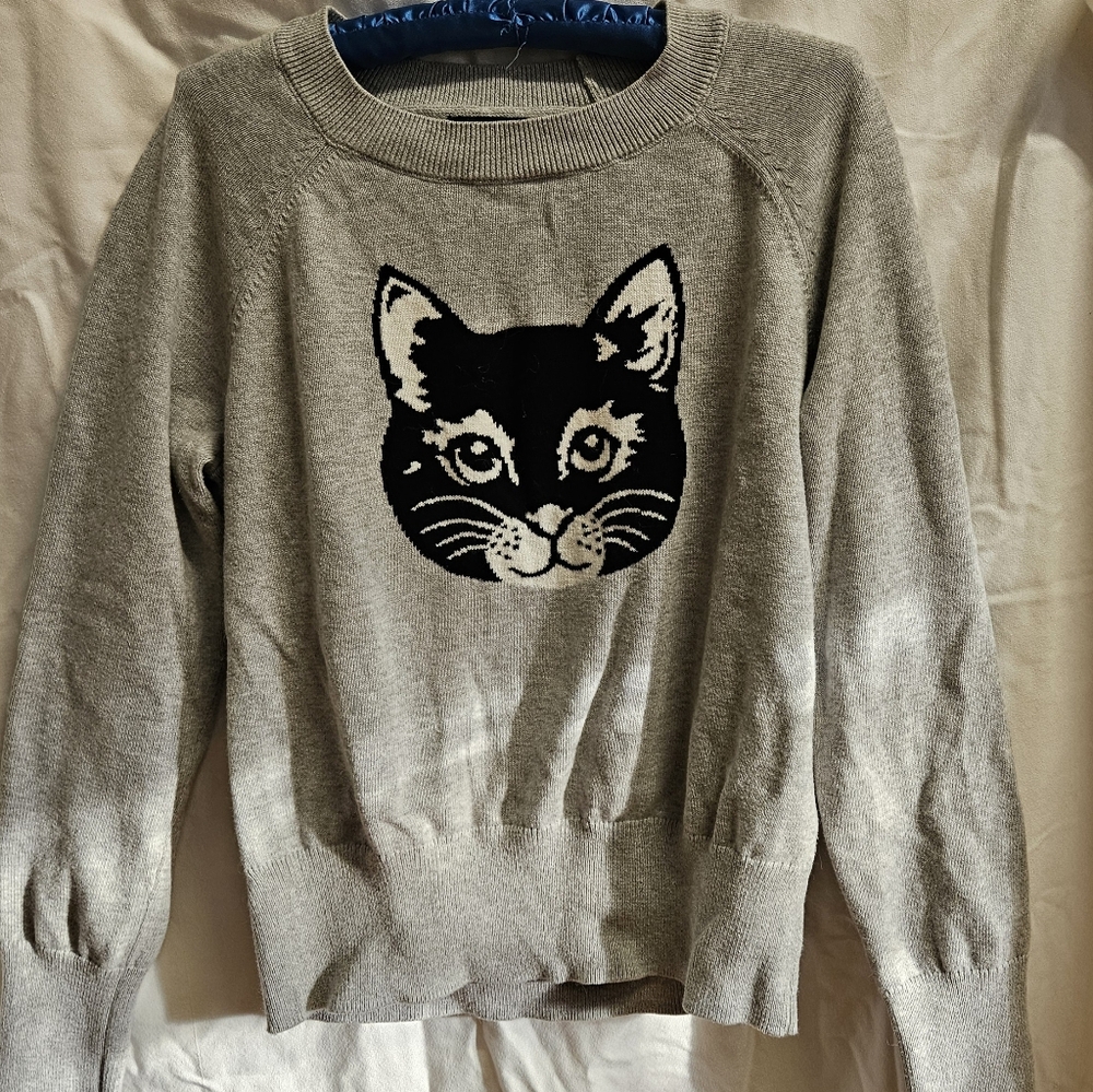 Graphic Cat Crewneck Sweater - Gray
